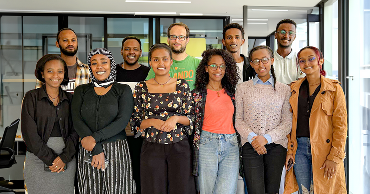 A photo of the ChipChip team based in Addis Ababa, Ethiopia, who work on connecting consumers directly with suppliers through group buying to make online shopping more affordable.